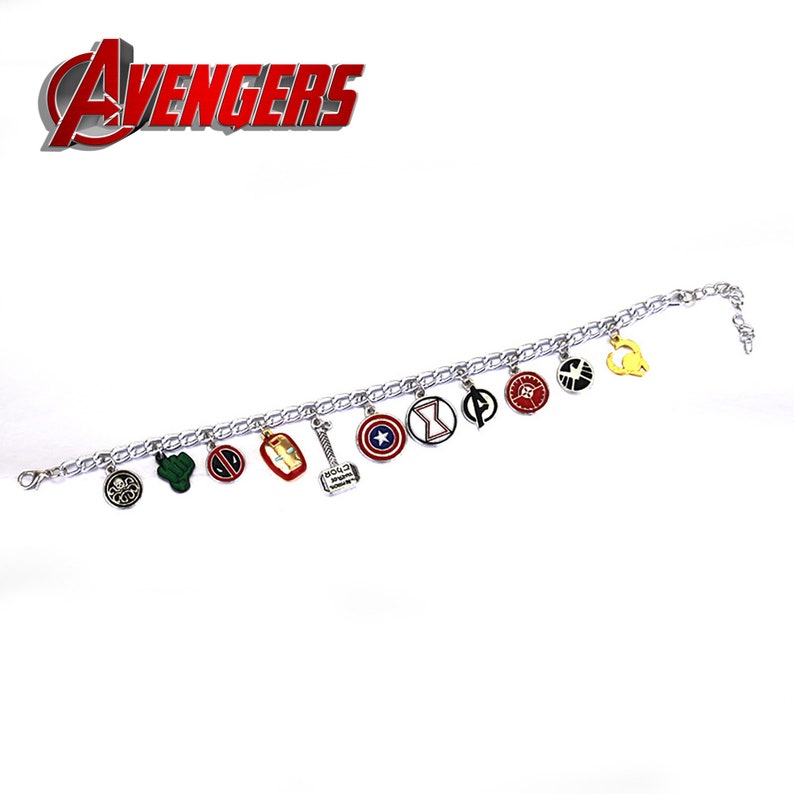 Superheros silver pendant bracelet Dismountable Marvel-themed The Avengers bracelet The Avengers Jewelry Marvel Bracelet