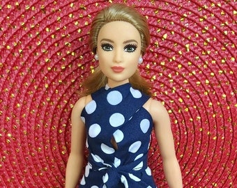 Handgemachtes Polka Dot Sommerkleid für Curvy Fashion Dolls