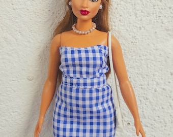 Blau Gingham Sommer Kleid für Curvy 11.5-inch Fashion Doll