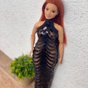 barbie black glitter dress Barbie Black Satin Puff Sleeve Party Dress BAF236 – Tiny Girl main image 1