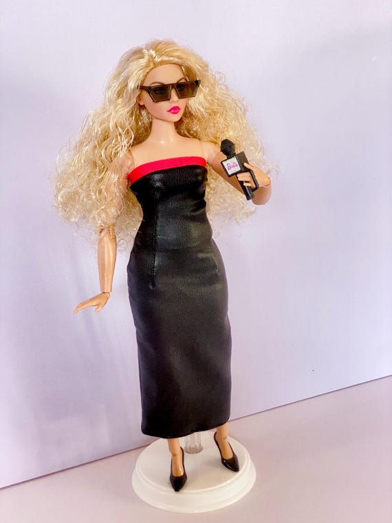 barbie black dress microphone Midi Leather for Fashion Doll Show the world you Casual Work Dress Why '90s Spaghetti Straps 尺寸:10