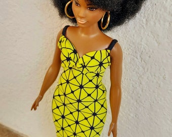 Neon Gelbes Slip Dress für Curvy 11.5-inch Fashion Doll