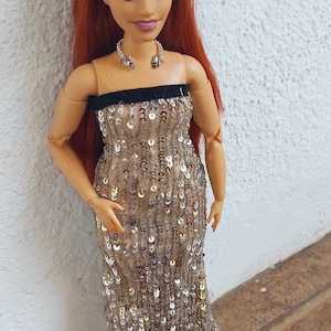 Handmade Sequin Evening Dress for Curvy Fashion Doll