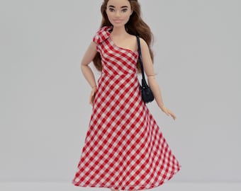 Gingham Assymetric Dress for 1/6 Scale Fashion Dolls
