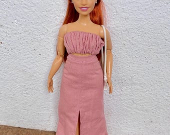 Pink Cotton Two-Piece Outfit for 1/6 scale fashion dolls