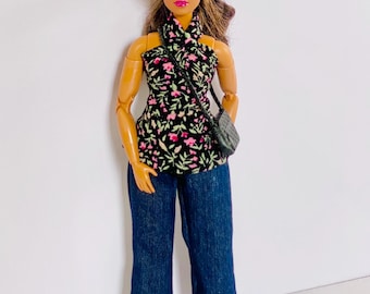 Ditsy Floral Print Top & Jeans  for 1/6 Scale Fashion Doll
