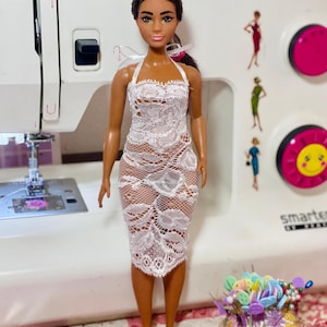White Lace Slip Dress for Curvy Fashion Doll