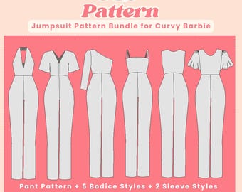 Curvy Doll Jumpsuit PDF Pattern Bundle: Knit Fabric Clothes