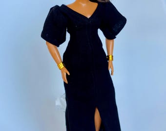 Linen Black Dress for 1:6 Scale Fashion Dolls