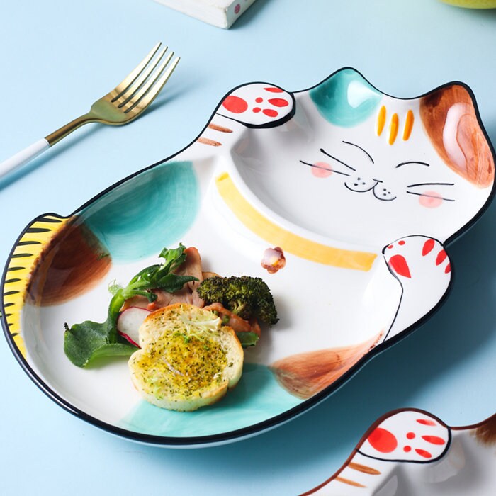 Cat Dinner Plate Children's Dinnerware Personality Grid Etsy