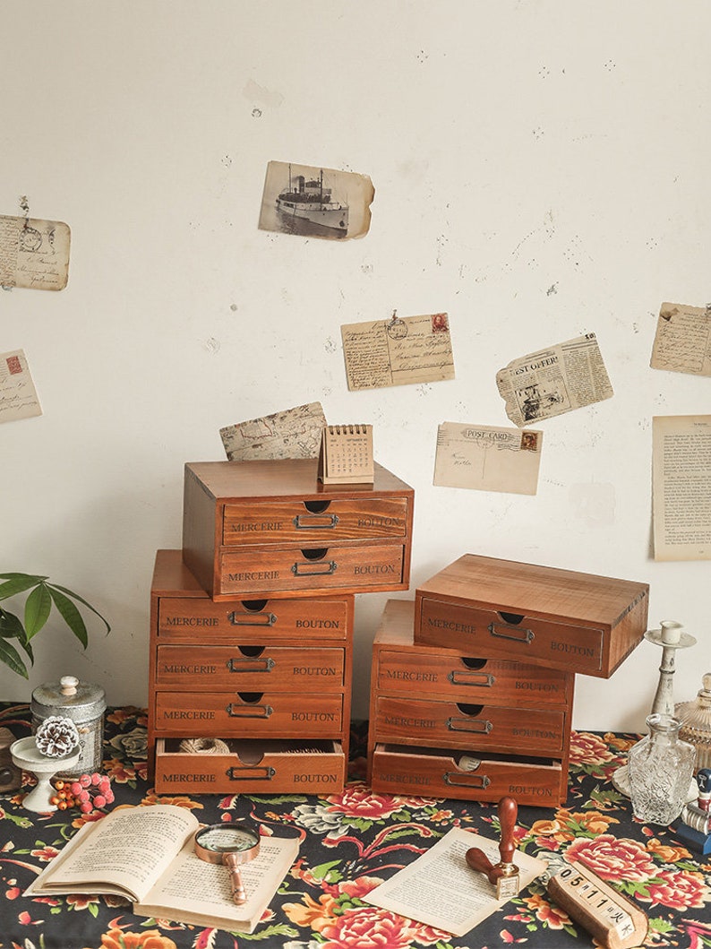 Office Storage Box Desk Drawer File A4 Paper Shelf Wooden Etsy