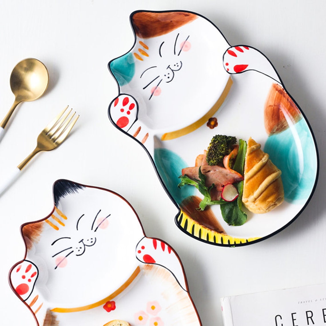 Cat Dinner Plate Children's Dinnerware Personality Grid Etsy