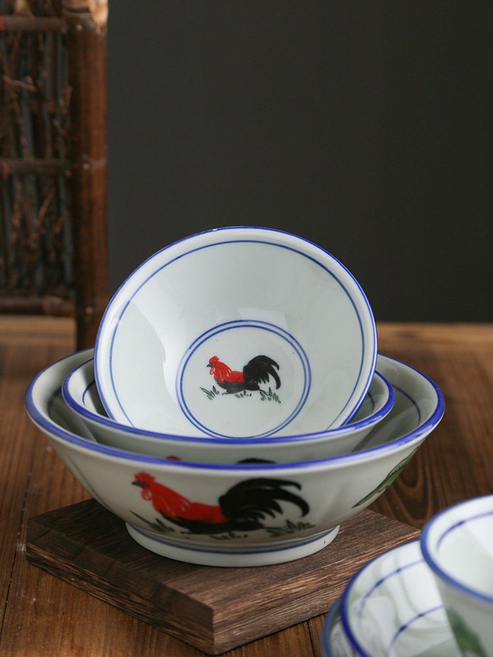 Chinese retro rooster bowl salad bowl Noodle bowl ceramic Etsy
