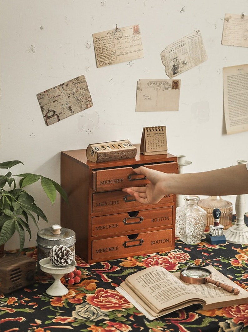 Office Storage Box Desk Drawer File A4 Paper Shelf Wooden Etsy