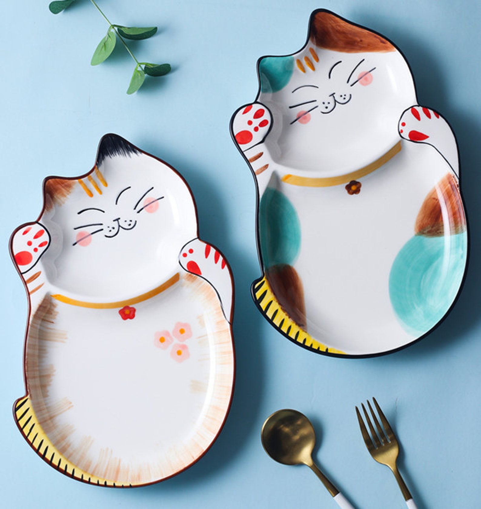Cat Dinner Plate Children's Dinnerware Personality Grid Etsy