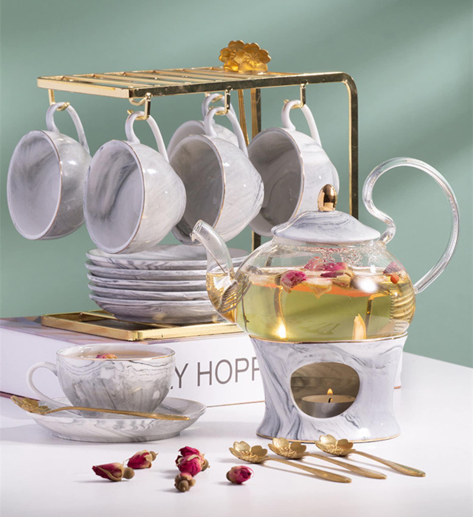 Modern Style Teapot SetTea Set With Warmer Glass Teapot And Etsy