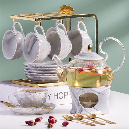 Modern Style Teapot Settea Set With Warmer Glass Teapot and Etsy