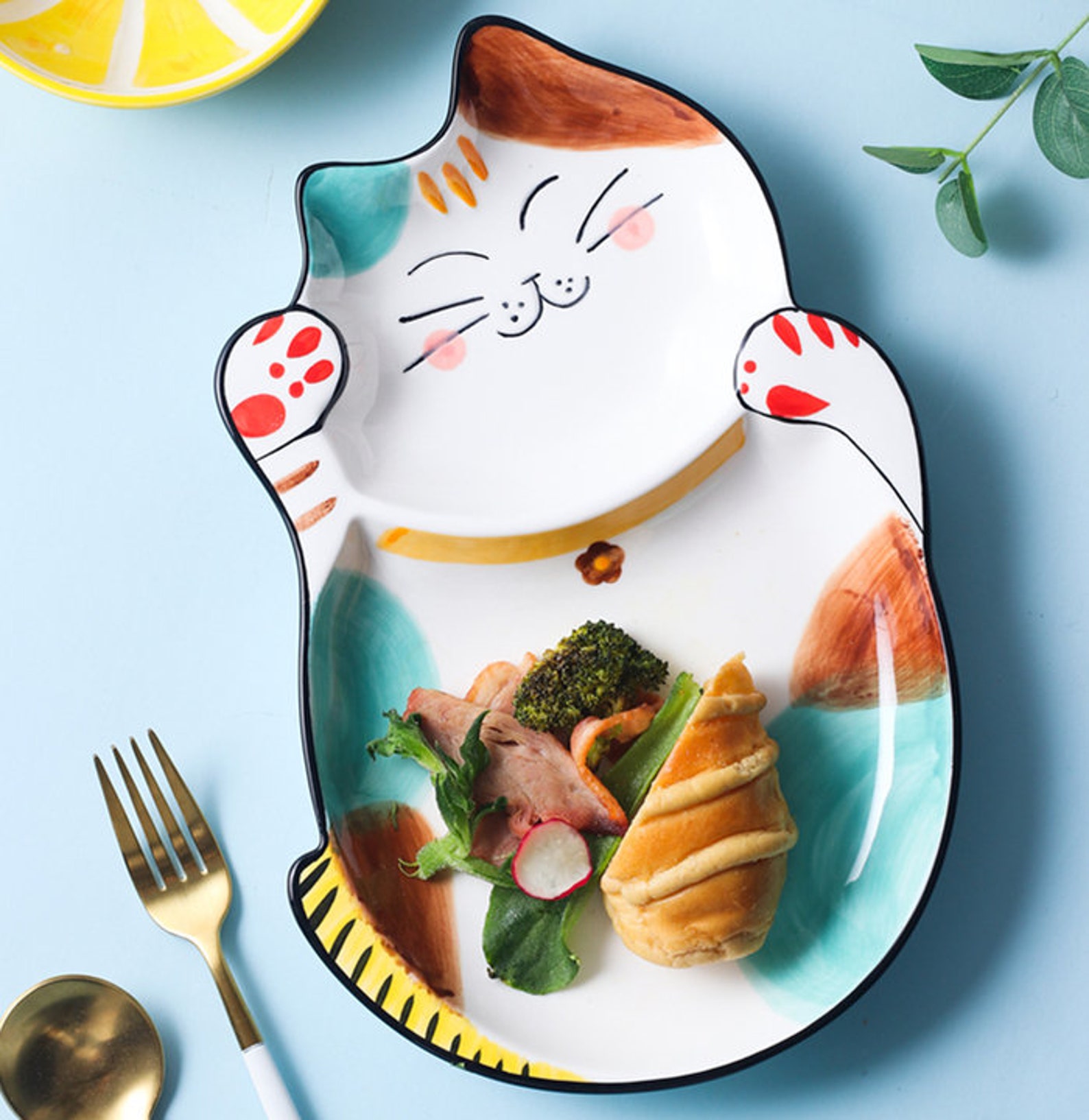 Cat Dinner Plate Children's Dinnerware Personality Grid Etsy