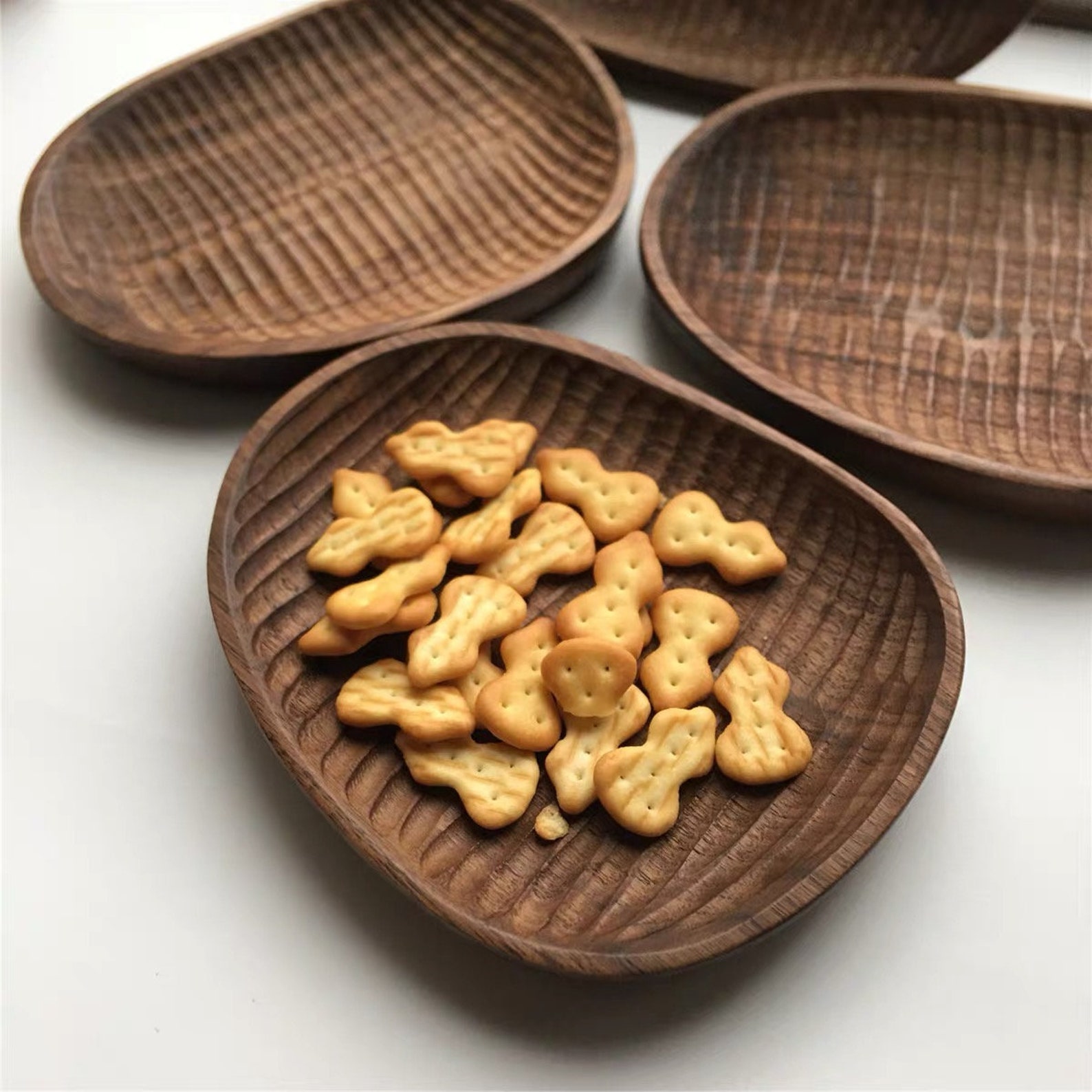 Hand Carved Solid Wood Snack Plate Snack Walnut Small Wooden Etsy