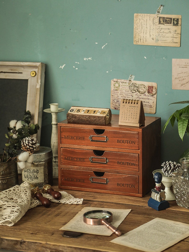 Office Storage Box Desk Drawer File A4 Paper Shelf Wooden Etsy