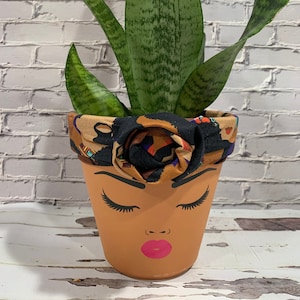 6 Inch Terracotta Face Planter Pots With Headwrap for the Culture - Etsy
