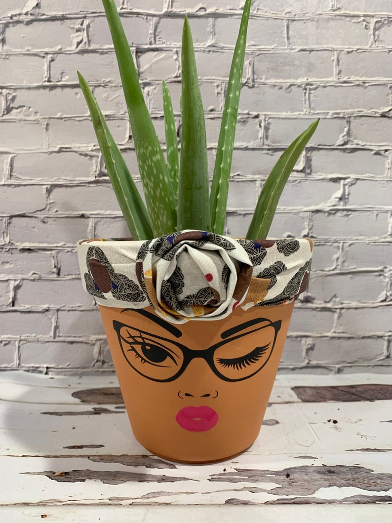 6 Inch Terracotta Face Planter Pots With Headwrap for the - Etsy