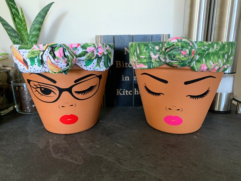 Terracotta Face Planter Pots With Headwrap Pot Head - Etsy