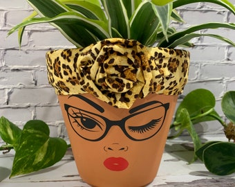 Terracotta face planter pots with headwrap- Pot head