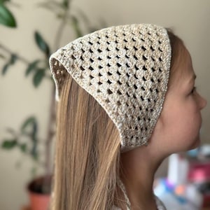 Women crochet Bandana cotton  Headwrap Triangular scarf  Boho Hair Accessories Handcrafted Kerchief Shawl Cute Headband Beige Gift for kid