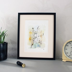 Belmonte Calabro - Architecturale Illustratie, Architectuur kunst aan de muur, Schets kunst, Art print, Aquarel print A5.