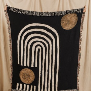 Abstract Woven Blanket | Mid Century Modern | Black Wall Tapestry | Couch Blanket | Bed Blanket