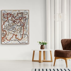 Large Abstract Scribble Wall Decor |  Modern Scribble Abstract Art | Warm Colored Wall Painting