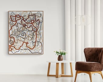 Large Abstract Scribble Wall Decor |  Modern Scribble Abstract Art | Warm Colored Wall Painting