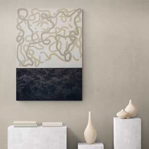 Large Abstract Scribble Wall Decor Neutral Scribble Abstract Art Contemporary Painting with Coffee image 1