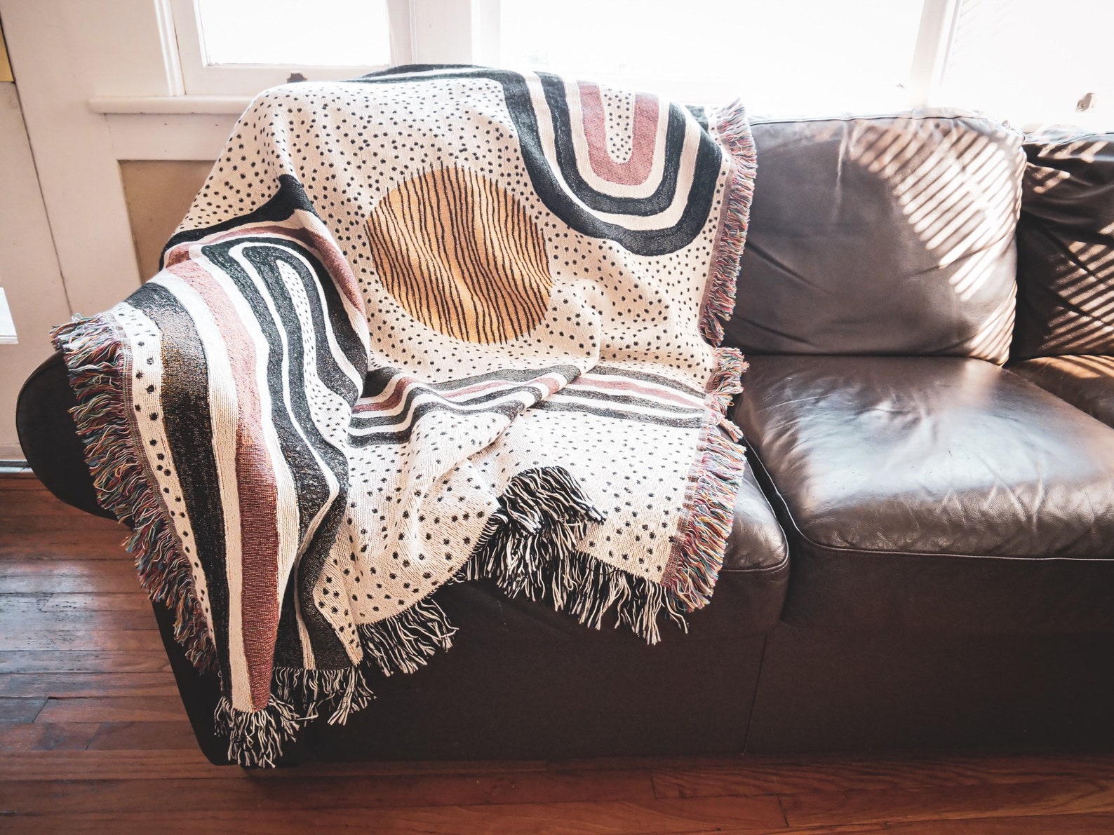 Large Abstract Throw Blanket Woven Throw Mid Century Etsy