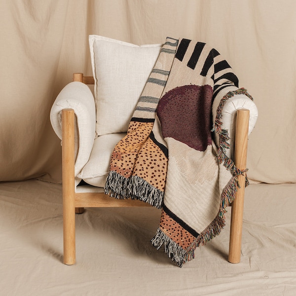 Large Woven Throw Blanket | Mid Century Modern Tapestry | Decorative Blanket | Geometric Design Blanket