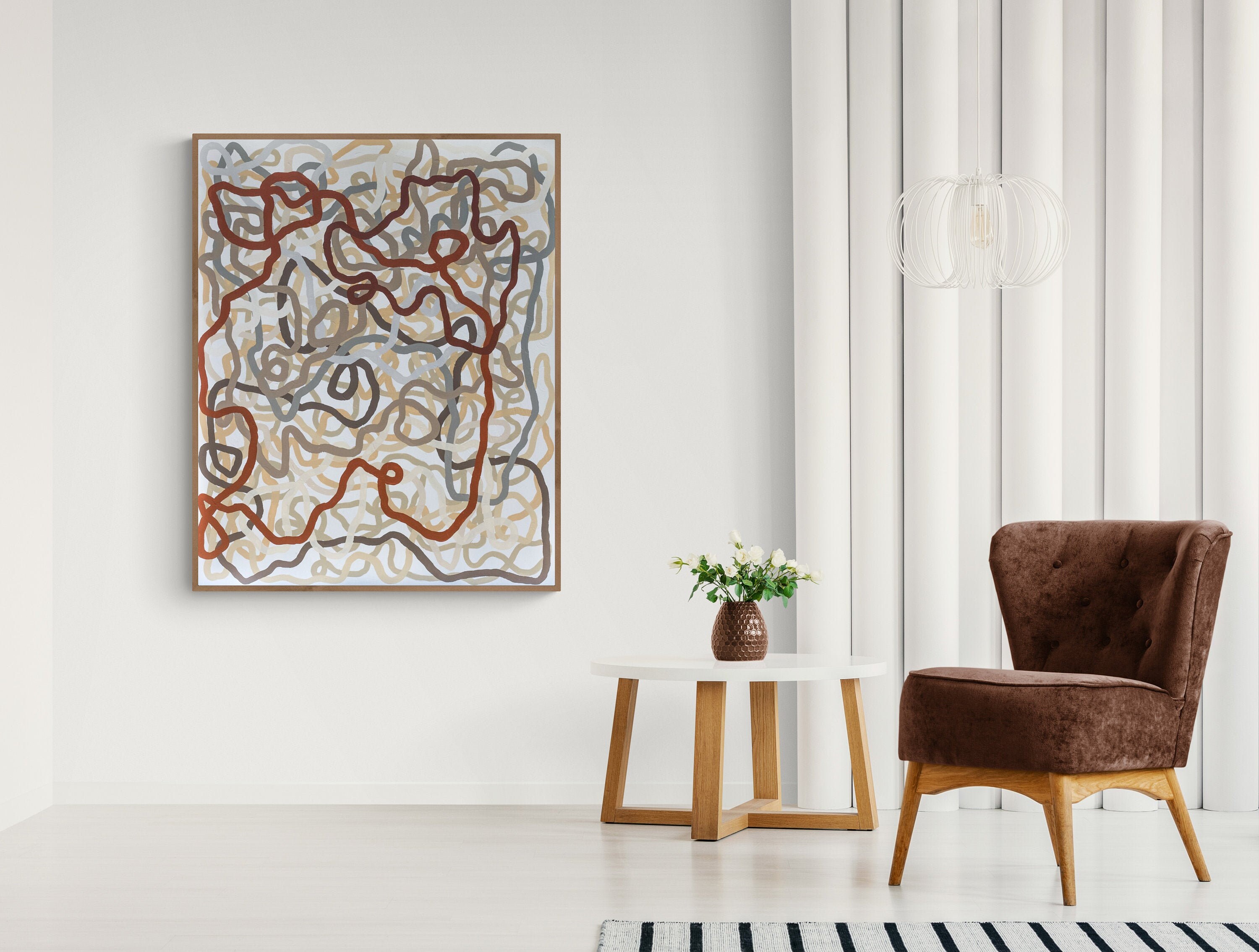 Grand Décor Abstrait de Mur Griffonnage | d'art Gribouillage Moderne Peinture Murale Couleur Chaude