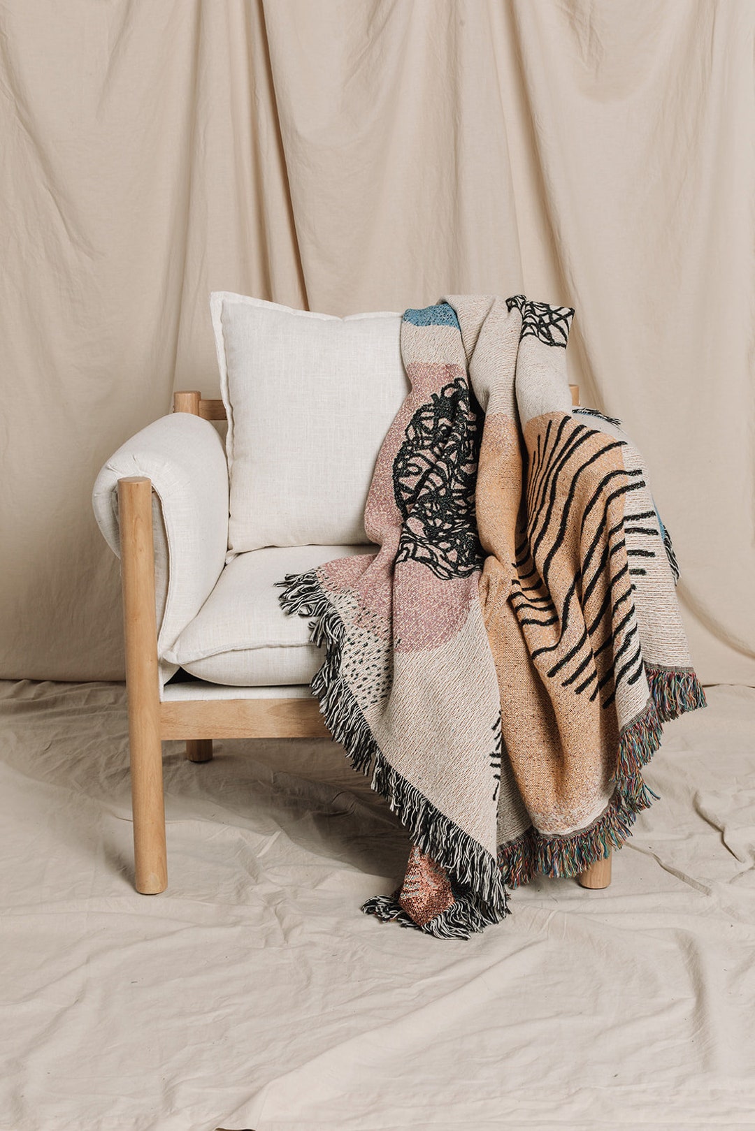 Large Woven Throw Blanket Modern Art Blanket Boho Decor Tapestry