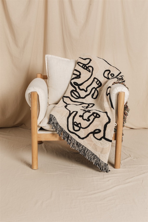 Face Design Blanket Mid Century Modern Blanket Large Cozy Throw Blanket Minimalist Home Decor Etsy