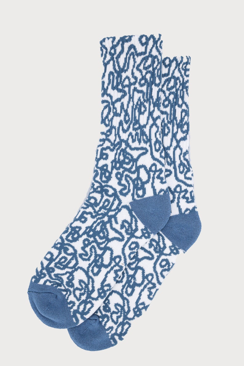 Blue Socks Comfy Socks Gift for Him Hiking Sock Abstract Art Socks image 2