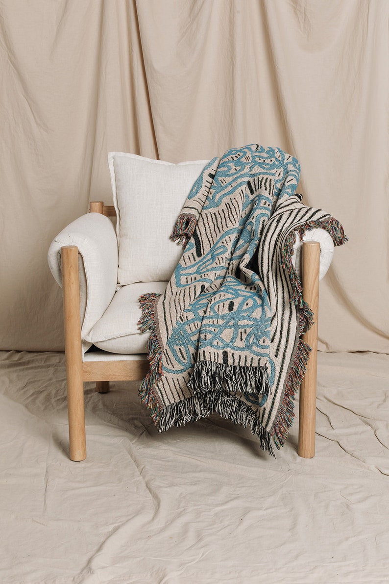 Large Abstract Woven Throw Blanket  Scribble Pattern Throw image 1