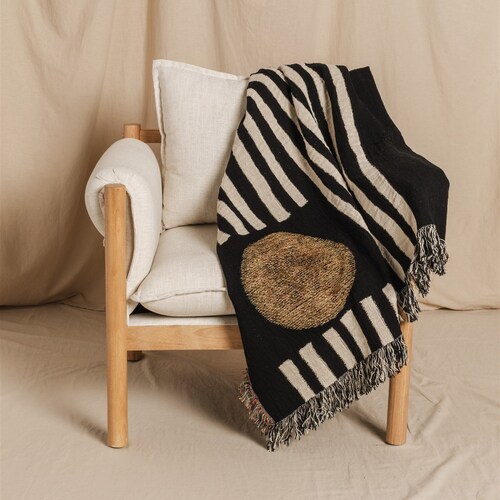 Mid Century Woven Blanket Black and White Modern Accent Made Etsy