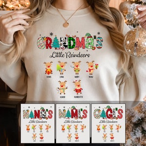 Grandma&#39;s Little Reindeers Christmas Shirt, Custom Grandma Christmas Sweatshirt, Personalized Grandkids Names, Grandma Gift