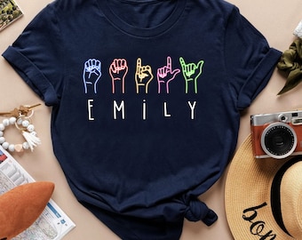 Personalized Sign Language Shirt, Custom Name Hand Sign Language T-Shirt, Custom ASL Shirt, Sign Language Gift for Men Women