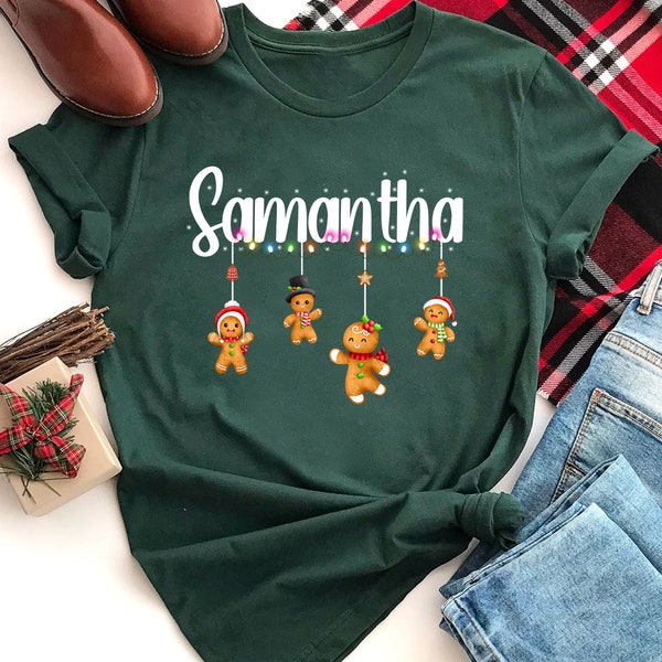 Christmas Cute Gingerbread Man Custom Kids Name T-Shirt, Custom Kids Shirt, Personalized Kids T-Shirt, Cute Toddler Shirt