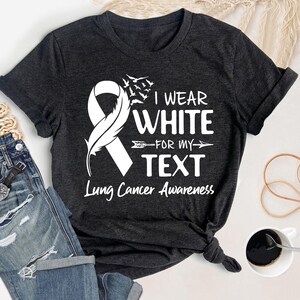 Lung Cancer Awareness Shirt, weißes Band T-Shirt, Support Squad, Krieger Überlebend Geschenk, passende Familien Shirts, individueller Name, Unisex T-Shirt