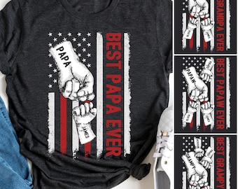 Personalisiertes Papa Faust Bump Shirt, benutzerdefinierte Enkelnamen T-Shirt, Vatertagsgeschenk für Papa, Opa und Kinder T-Shirt, benutzerdefiniertes Papa Geschenk