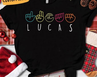 Gepersonaliseerd shirt gebarentaal kinderen, aangepaste naam hand gebarentaal T-shirt, Filipijns shirt gebarentaal, grappig heren-T-shirt kinderen kinderen