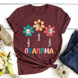 Chemise personnalisée grand-mère drôle avec nom des petits-enfants et chemise photo, chemise mignonne pour la fête des mères, cadeau d&#39;anniversaire de grand-mère pour grand-mère