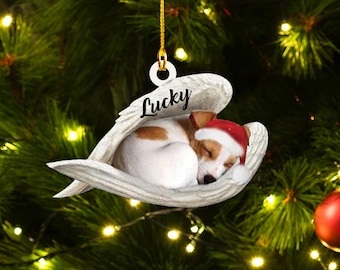 Personalized Jack Russell Angel Christmas Dog Ornament, Dog Memorial Ornament, Jack Russell Terrier Ornament, Angel Memorial Dog Gift